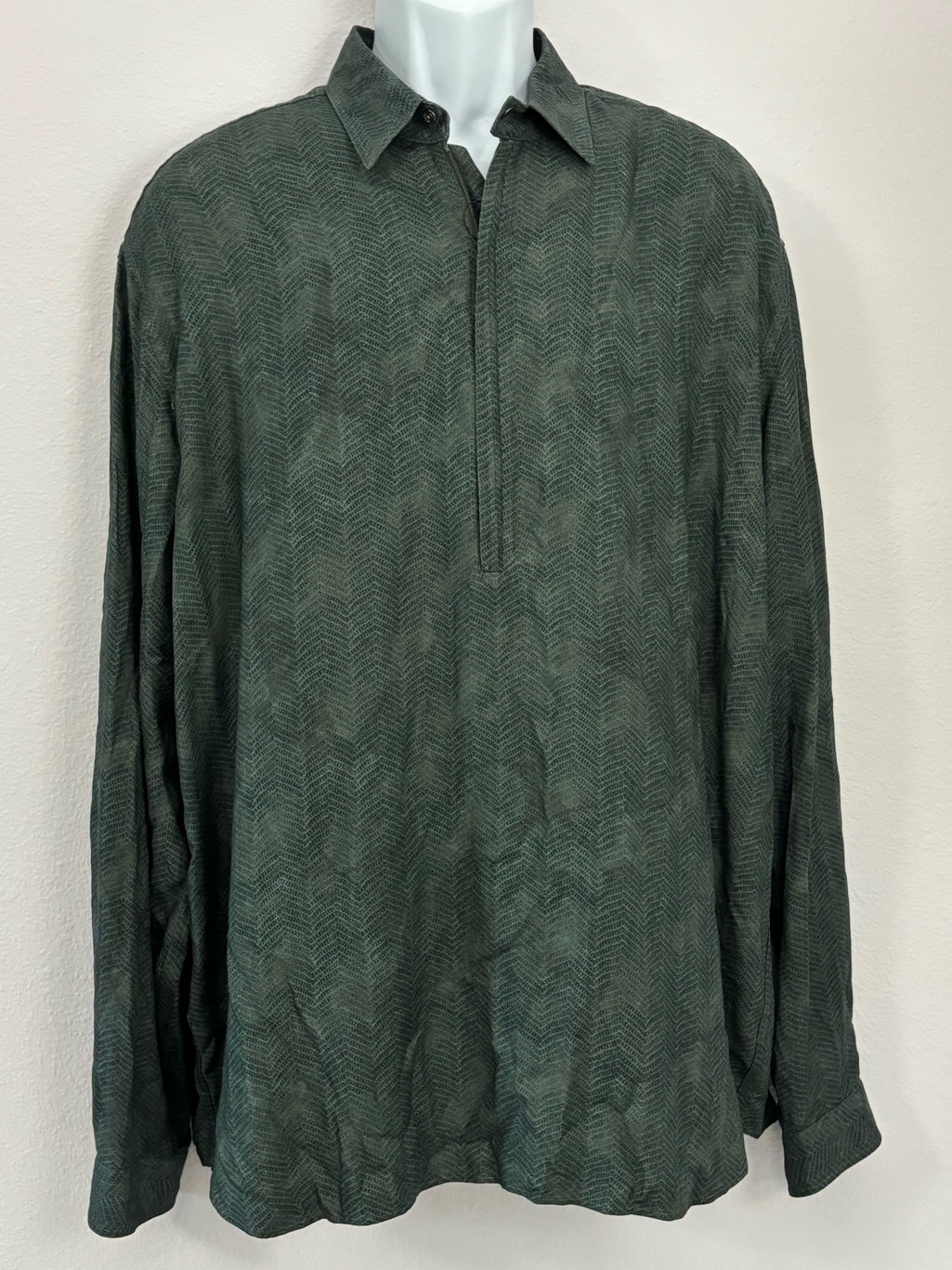 Emporio Armani Nwt $425 Green 1/2 Zip Front Men’s Long Sleeve Shirt Sz M (17.5)